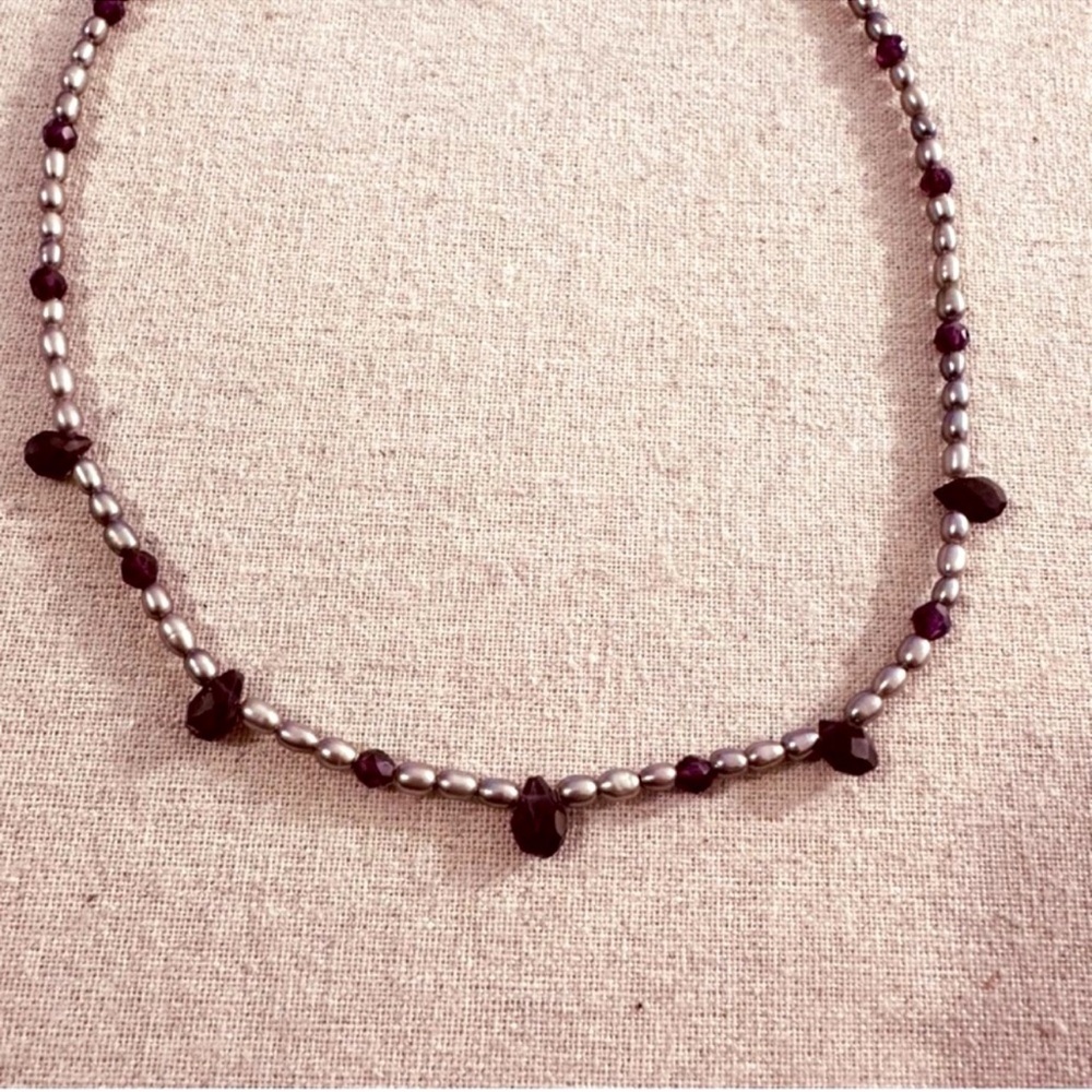Lord & Taylor | Necklace | Freshwater Pearl with Garnet Stations Necklace - Picture 4 of 6